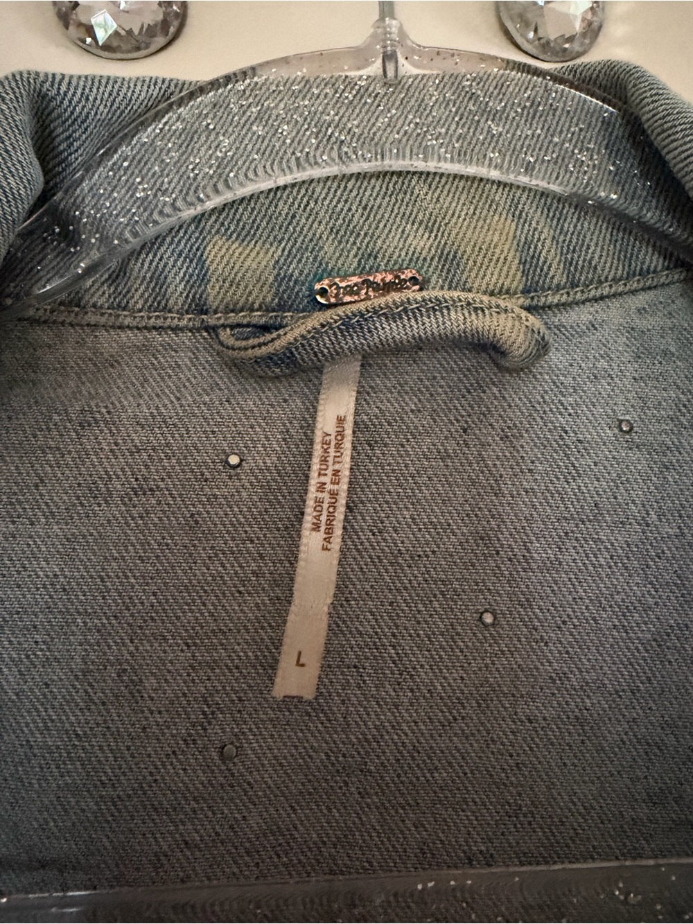 Free People Light Blue Distressed Pearl-Studded Denim Jacket - Picture 3 of 3